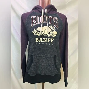 Roots Canada BANFF Purple Gray Original Kanga Logo Hoodie Size Medium - Picture 1 of 9