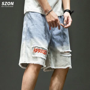 Herrenmode Denim Farbverlauf Batik Loch Trend Hip-Hop Werkzeug Shorts - Bild 1 von 1