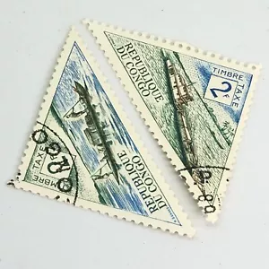 Vintage Republik Kongo Briefmarke Steuer 2F Boot Thema Stempel - Bild 1 von 3