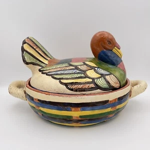 Vtg Mexico Pottery Tlaquepaque Terra Cotta turkey casserole pot 14"L x 7 1/2"T - Picture 1 of 12