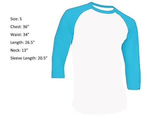 3/4 Sleeve Raglan Baseball Mens Plain Jersey Sports T-Shirt White Light Blue S - Picture 1 of 2