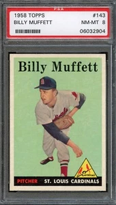 BB - 1958 Topps - #143 - Billy Muffett - PSA 8 - Casi nuevo - Nuevo - Imagen 1 de 2