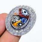 Muurano Glass Gemstone Handmade 925 Sterling Silver Jewelry Ring Size 9 Y885