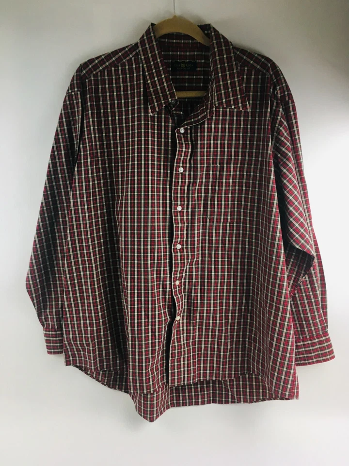 Club Room 衬衫男式 18 码 34/35 红色黑色格子标准版纽扣 — 第 1/4 张图片