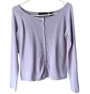 Express U-Boot-Ausschnitt Cardigan Seide Kaschmir Mischung Top Größe Large Lavendel Y2K *LESEN - Bild 1 von 7