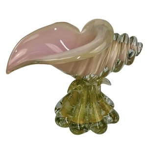 Murano Pink Cased Glass Conch Shell 9” Aventurine Gold Inclusions MCM Vintage - Picture 1 of 23