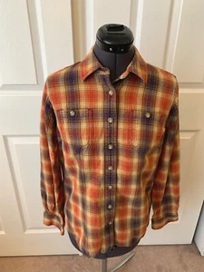 DULUTH TRADING CO Yellow Rust Plaid Button Up Long Sleeve Cotton Blouse Top XS - Picture 1 of 4