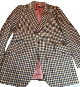 McGregor Sportswear Khaki Blue Check Blazer Sz. 40 100% Wool Shoulder Pads - Picture 1 of 9