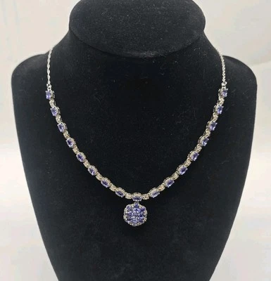 Collar de circonitas blancas naturales de tanzanita platino sobre plata de ley de 18"  Foto 1 de 4