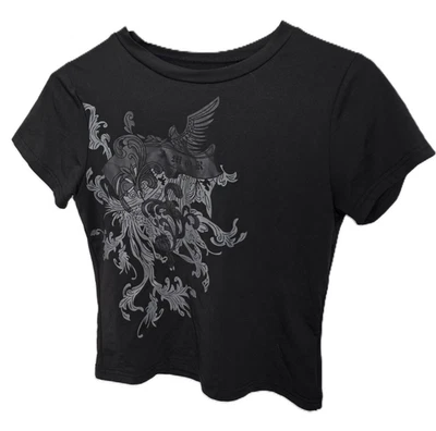 Camiseta cropped grunge gótica preta cinza amor tamanho médio gráfico punk - Imagem 1 de 4