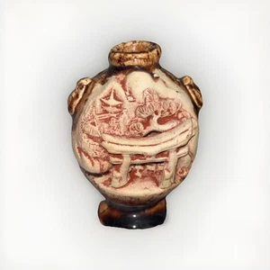 Japanische geschnitzte Banko Ware Keramik Berglandschaft Kunst Relief Vase - Bild 1 von 10