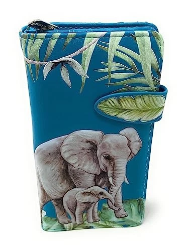 Elephant Jungle  Animal Wallet for Women and Teens  Vegan Faux Leather 7" Teal - Image 1 of 1
