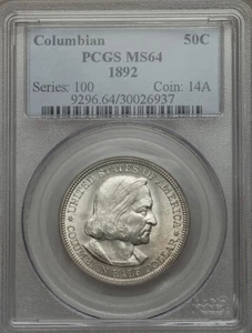 1892 COLUMBIAN COMMEMORATIVE HALF DOLLAR PCGS MS 64 - Picture 1 of 4