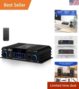 Home Audio Amplifier 1200W 4 Channel Bluetooth 5.0 Stereo Receiver with USB SDR - Picture 1 of 13
