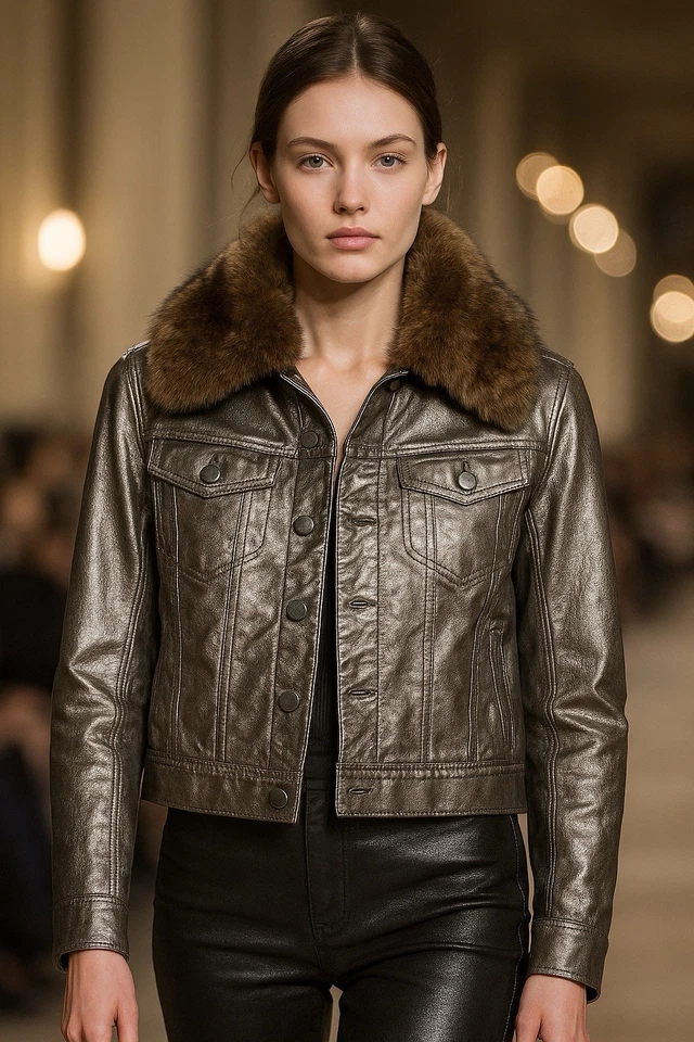 Chaqueta vaquera para mujer Ralph Lauren Collection talla 6 cordero cuello piel de oveja Italia Foto 1 de 4