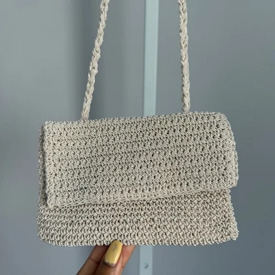 Bolso sin asas de algodón viscosa beige bolso baguette tejido de lana Paloma Foto 1 de 4