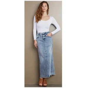 NWT Wash Lab The Lowdown Denim Selma Maxi Skirt Size 27 - Picture 1 of 10
