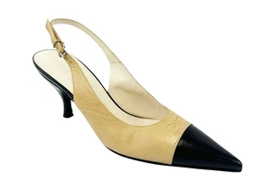 Zapatos de salón SALVATORE FERRAGAMO de cuero con honda trasera punta para gatito 5,5 beige negro - Imagen 1 de 10
