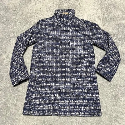 Jaqueta J.Crew Feminina 6 Azul Branco Lã Tweed Zíper Completo Casaco Cocoon City Longo  - Imagem 1 de 4