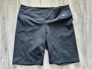 Nike Black Logo High Rise Pull On Stretch Running Athletic Bike Short Size L. - Imagen 1 de 3