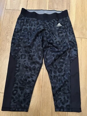 Adidas Dark Grey Leopard-print Knee Length Sports Leggings Size M - Image 1 of 4