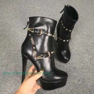 Fashion Women Ankle Boots Rivets High Heels Platform Boots Shoes Plus Size 4-20 - Picture 1 of 9