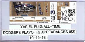 Yasiel Puig Signed Autographed Ticket 2018 NLCS Dodgers Record JSA AX25479 - Picture 1 of 3