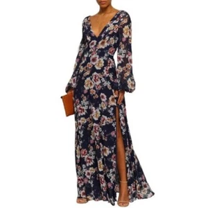 NICHOLAS Long Sleeve V-Neck Floral Silk Maxi Dress in Garden Rose Size 2 NWT - Picture 1 of 13
