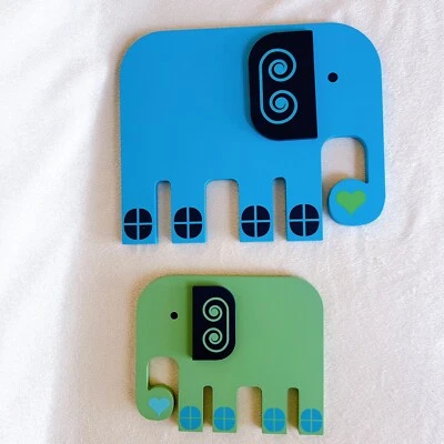 Слон детский декор набор (2) деревянный настенный вися искусства синий и зеленый мама ребенка - Изображение 1 из 4