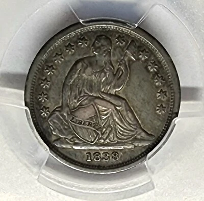 CHOICE 1838 NO DRAPERY LARGE STARS SEATED LIBERTY DIME PCGS VF-35, SCARCE DATE - Image 1 of 4