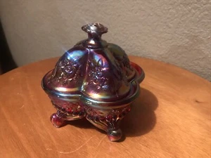 Fenton Red Roses Pattern Carnival Glass Covered Candy Dish 4.75" H ~ GORGEOUS! - Picture 1 of 10