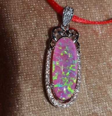 fire opal zirconia necklace pendant gems silver plated jewelry classic cocktail - Image 1 of 4