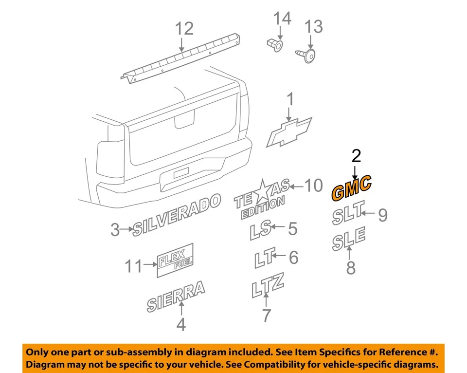 GMC GM OEM 07-13 Sierra 1500 Bed / Fender-Emblem Badge Nameplate 22764045 - Image 1 of 1
