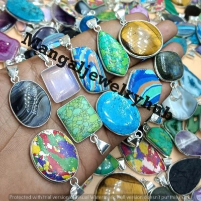 Lote de 100 piezas colgantes enchapados en plata 925 al por mayor de joyas opalita y mezcla de piedras preciosas Foto 1 de 4