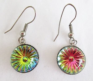 Pendientes Vintage Multicolor Redondos Diseño Art Deco Gancho Francés #L109 - Imagen 1 de 2