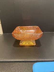 Carnival Glass Iridescent Amber Square Candy Dish Vintage - Picture 1 of 5
