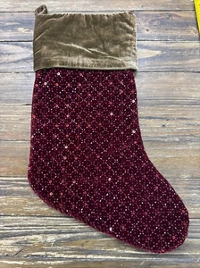 RARE Pottery Barn Jeweled Sequin Beaded Velvet Christmas Stocking RED Green B - Picture 1 of 10