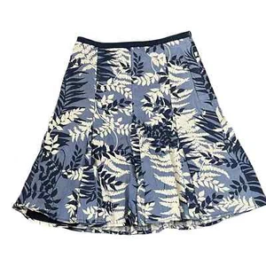Ann Taylor Flare Skirt Size 4 Blue White Floral 100% Linen Lined Womens 30X23 - Picture 1 of 8