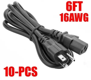 10 Pack 6Ft 16AWG Heavy Duty 5-15P to C13 TV Monitor Computer Power Cord Cable - Picture 1 of 2