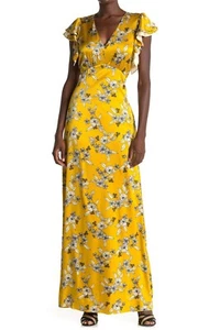 Veronica Beard Padma V-Neck Silk Maxi Dress Floral Print Gold Multi Size 2 - Picture 1 of 7