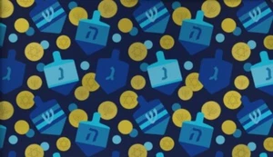 Hallmark Wrapping Paper Hanukkah Dreidels and Gelt Metallic Navy Blue 22.5 sq ft - Picture 1 of 6