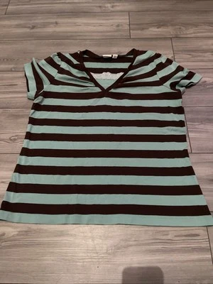 Blusa Camisa de Vestir Mujer CATO Turquesa y Marrón Rayas 22/24W Foto 1 de 4