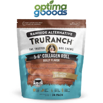 TruRanch Collagen 6" Bully Rolls 24 Ct Natural Dog Chews Treats Long Lasting.