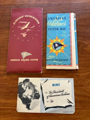 Paquete de información insignia 1946 American Airlines System con mapa grande 24" por 31" Foto 1 de 4