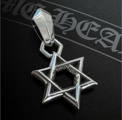 Collar Colgante Estrella de David Corazones Cromados Plata 925 Foto 1 de 4