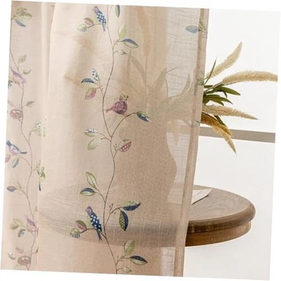 Pájaro Floral Semi Transparente Cortinas Lino Texturizado 52"W x 96"L (Pack de 2) Marrón Foto 1 de 4