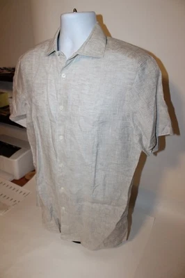 Camisa Ermenegildo Zegna Para Hombres M 100% Lino Manga Corta Abotonada Beige Foto 1 de 4