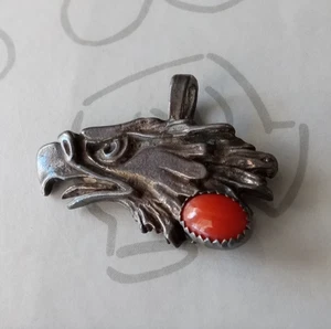 Eagle Head Coral Sterling Silver Vintage Pendant Charm - Picture 1 of 2