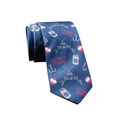I Just Want to Drink Beer and Jerk My Rod Necktie Funny Neckties for Men Fishing - Image 1 of 4