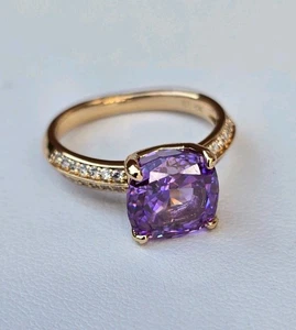 18ct Rose Gold Plated High Carbon Purple Ring Solitaire CZ Sparkly Size P - Picture 1 of 4